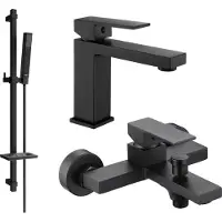 Mexen Uno DQ77 SET Mélangeur lavabo + bain avec accessoires, noir (71403DQ77-70)