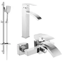 Mexen Libra DQ62 Ensemble de mitigeurs de lavabo et de baignoire avec accessoires, chrome (745113DQ62-00)