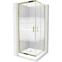 Mexen Rio cabine de douche carrée 70 x 70 cm, Stripes, Gold + receveur de douche Rio, White - 860-070-070-50-20-4510