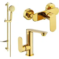 Mexen Milo DF40 Ensemble de mitigeurs de lavabo et de douche avec accessoires, or (713054DF40-50)