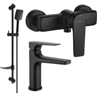 Mexen Lynx DF62 SET mitigeur de lavabo + mitigeur de douche avec accessoires, noir (745904DF62-70)