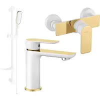 Mexen Alfa DF49 Ensemble de mitigeurs de lavabo et de douche avec accessoires, blanc/or (745704DF49-25)