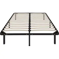 HOMCOM Cadre de lit 140 x 190 cm, lit 2 personnes en bois massif avec sommier à lattes et pied, 26 cm de hauteur avec rangement au-dessous, pas besoin de sommier à ressorts, assemblage facile, noir
