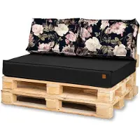 Blomster Coussin de palette 120 x 80 Set pour meubles en palette Coussin de siège imperméable en europalette Canapé en palette de l'UE Le set se compose de 3 parties en noir