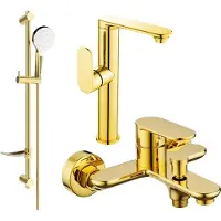 Mexen Milo DF05 Set de mélangeurs pour lavabo et baignoire avec accessoires, or (713153DF05-50)