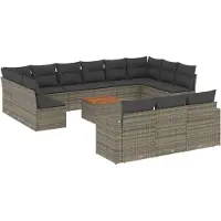 vidaXL Ensemble de salon de jardin 14 pièces avec coussins Gris Poly rotin