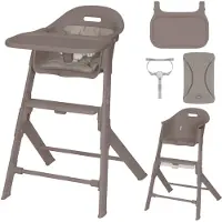 Lionelo Chaise haute Beny avec harnais 3 points, plateau et repose-pieds réglables, peu encombrante, 6 à 36 mois jusqu'à 15 kg - Beige taupe