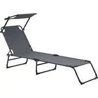 Casa.pro [] Chaise longue pliable 190cm gris foncé avec toit Chaise longue de relaxation acier