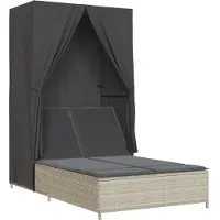 vidaXL Bain de soleil double avec toit et rideaux gris clair Poly rotin