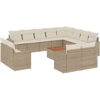 vidaXL Ensemble de 13 canapés de jardin avec coussins Beige Poly Rattan