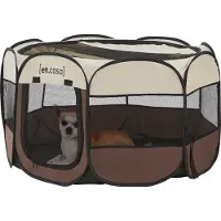 En.casa Parc pour chiens Telford 58 x 114 x 114 cm Pop Up Parc pour animaux intérieur et extérieur Parc pour chiots Niche pour chiens Brun / Crème