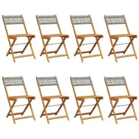 vidaXL Chaises de jardin 8 pcs. Pliable Gris Poly Rotin & Bois Massif
