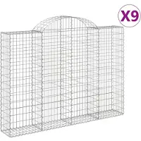 vidaXL Gabions avec arc surélevé 9 pcs. 200x30x140/160cm Fer galvanisé