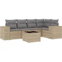 vidaXL Ensemble de salon de jardin 6 pièces avec coussins Beige Poly Rattan