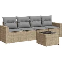 vidaXL Ensemble de salon de jardin 5 pièces avec coussins Beige Poly Rattan