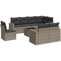 vidaXL Ensemble de salon de jardin 9 pièces avec coussins Gris Poly rotin