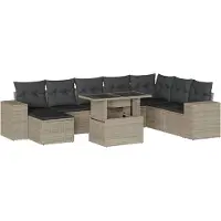 vidaXL Ensemble de salon de jardin 9 pièces avec coussins gris clair Poly rotin