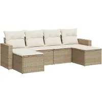 vidaXL Ensemble de salon de jardin 6 pièces avec coussins Beige Poly Rattan
