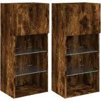 vidaXL Armoires TV avec lampes LED 2 pcs. Chêne fumé 40,5x30x90 cm