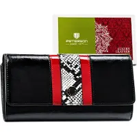 PTN Peterson | Grand porte-monnaie, pour femmes, en noir, orné de peau de serpent, 19x11 cm
