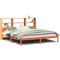 vidaXL Lit en bois massif avec étagère sans matelas brun cireux 200x200 cm
