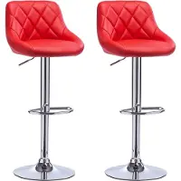 Merkloos Tabouret de bar design - Rouge - Chaise de bar ergonomique avec dossier - Réglable en hauteur 60-82cm - Set de 2 - Pour la cuisine et le bar