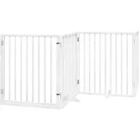 vidaXL Grille pour chien avec porte Pliable 4 panneaux Blanc 320 cm Bois de peuplier