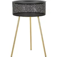 Mauro Ferretti Table d'appoint avec espace de rangement, en fer, diamètre 40 cm, hauteur 65 cm, noire et dorée, modèle Blacky de
