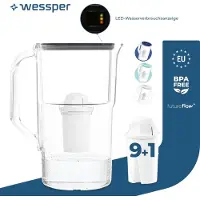 Wessper Carafe filtrante 3,3 litres avec compteur LED Classic Carafe filtrante compatible avec les filtres Brita Classic - noir | 10x filtres inclus