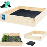 KOTARBAU Carré Potager Bois de Pin 120x120x18 cm Naturel Bac Potager Jardiniere Surelevee Exterieur avec Vlies et Gants à Griffes