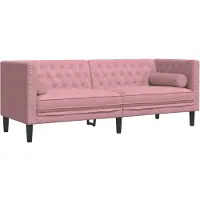 vidaXL Canapé Chesterfield avec traversins 3 places rose velours