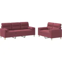 vidaXL Ensemble de canapés 2 pièces avec coussins vin rouge Tissu