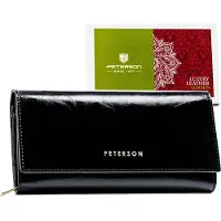 Peterson | Grand porte-monnaie en cuir, avec fermeture à ressort, noir, 18.5x11 cm