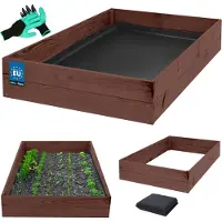 KOTARBAU Carré Potager Bois de Pin Imprégné 140x120x18 cm Marron Bac Potager Jardiniere Surelevee Exterieur avec Vlies et Gants à Griffes