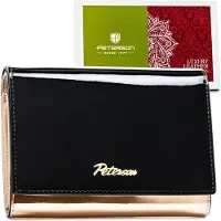 Peterson | Portefeuille de taille moyenne, pour femmes, en noir et or, avec fermeture éclair, 14x10.5 cm