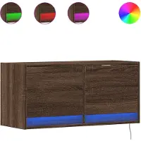 vidaXL Armoire TV murale avec lampes LED brun imitation chêne 80x31x38 cm