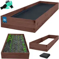 KOTARBAU Carré Potager Bois de Pin Imprégné 240x120x27 cm Marron Bac Potager Jardiniere Surelevee Exterieur avec Vlies et Gants à Griffes
