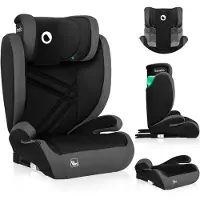 Lionelo Hugo I-Size Siège auto enfant de 4 à 12 ans, de 15 kg à 36 kg, (set), i-Size / ISOFIX ou ceinture auto / 15-36 kg - Noir gris