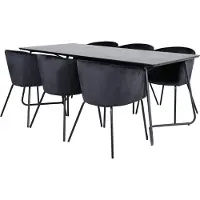 Ebuy24 PippiBL ensemble table, table noir et 6 Berit chaises Velours noir.
