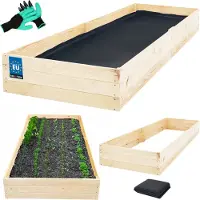 KOTARBAU Carré Potager Bois de Pin 240x120x27 cm Naturel Bac Potager Jardiniere Surelevee Exterieur avec Vlies et Gants à Griffes