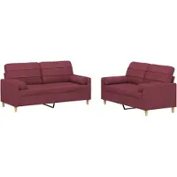 vidaXL Ensemble de canapés 2 pièces avec coussins vin rouge Tissu