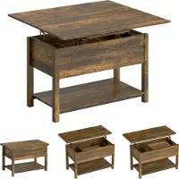 HOMCOM Table basse relevable et extensible, table de salon avec plateau pliant, compartiment caché et étagère ouverte, style moderne, pour salon, bureau, manger, 100 x 45 x 50,5 cm, brun rustique