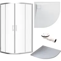 Badland SET Cabine de douche + Receveur 80x80 193 cm - Demi-cercle Transparent Trempé Nano Verre 6 mm Blanc Aspect Pierre SMC Siphon inclus | HELA VIDAR