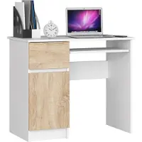 Akord Bureau compact avec rangement en blanc et chêne Sonoma Biurko Pixel
