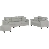 vidaXL Ensemble de canapés 3 pièces avec coussins gris clair tissu microfibre