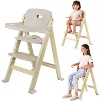 Lionelo Floris Chaise haute bébé de 6 mois à 40 kg, Repose-pieds réglable, Plateau, Ceintures de sécurité, Construction en bouleau - Beige