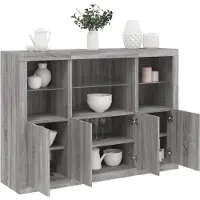 vidaXL Sideboards avec lampes LED 3 pcs. Gris Sonoma Matériau dérivé du bois