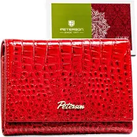 Peterson | Portefeuille élégant pour femmes, en cuir verni élégant, rouge, 14x1.5 cm