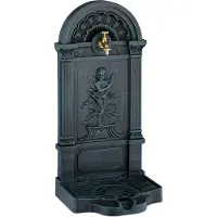 Relaxdays Fontaine sur pied , style antique, motif ange, avec robinet et bassin, H x l x P : 83 x 39 x 33 cm, robinet de jardin, gris-vert