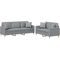 vidaXL Ensemble de canapés 2 pièces avec coussins Tissu gris clair